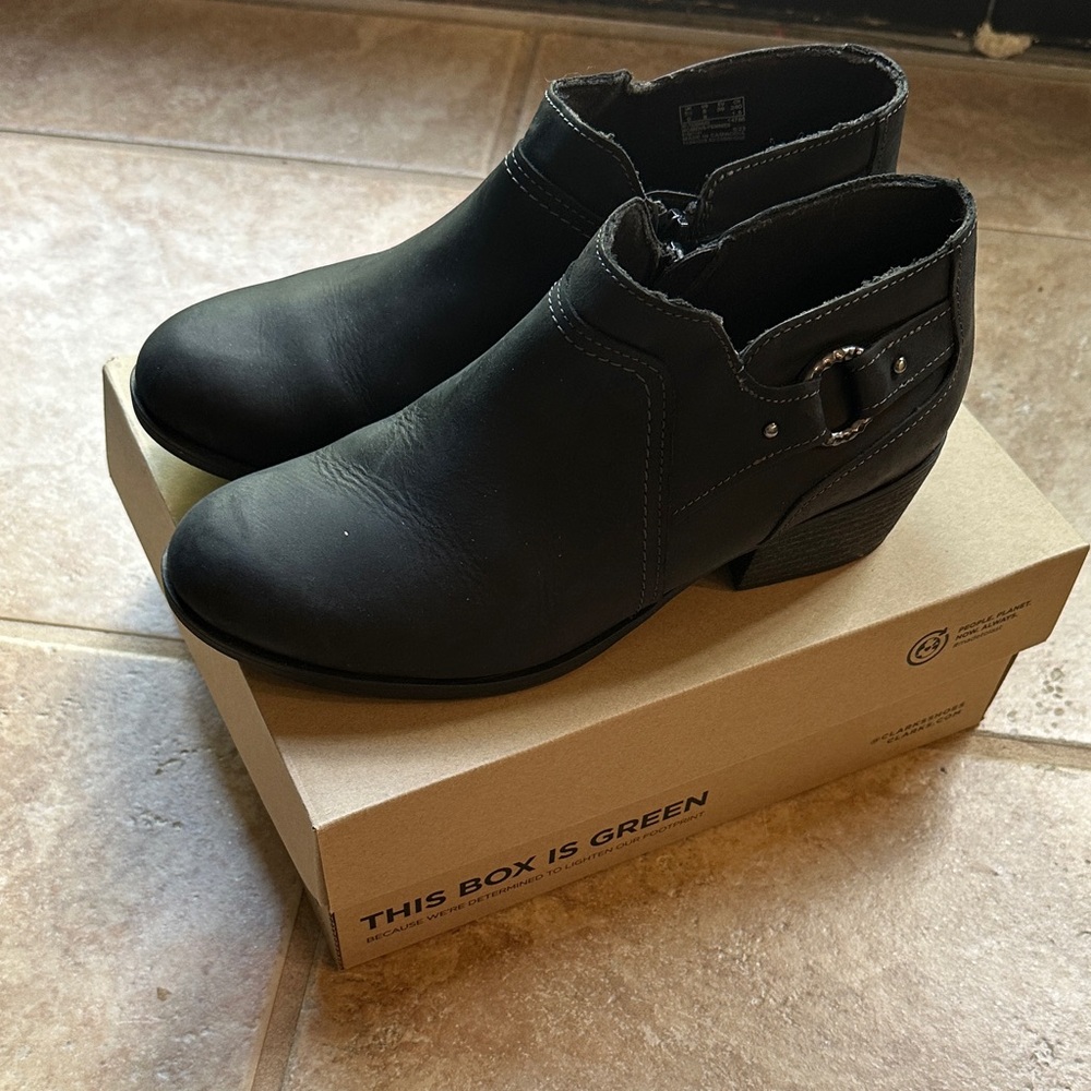 Clarks Black Ankle Booties with Buckle Detail